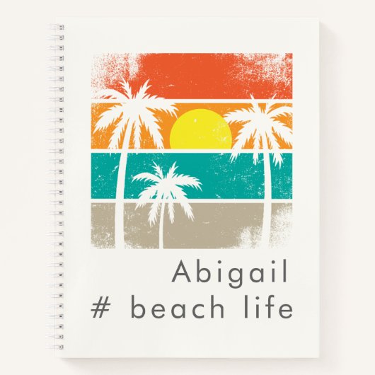 Retro Beach Life, wit silhouet Notitieboek (Voorkant)