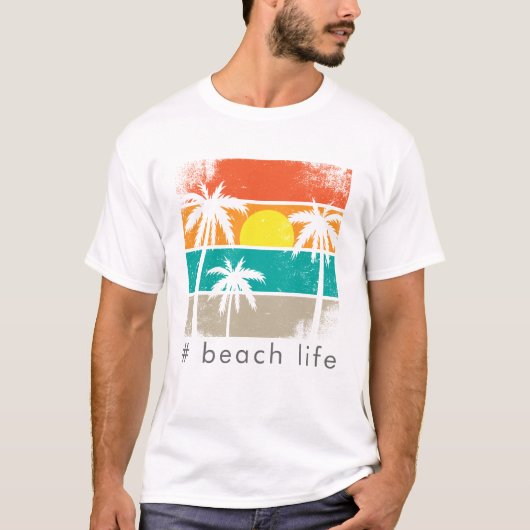 Retro Beach Life, wit silhouet T-shirt (Voorkant)