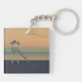 Retro Beach Lifeguard Tower Sunset gepersonaliseer Sleutelhanger (Achterkant)