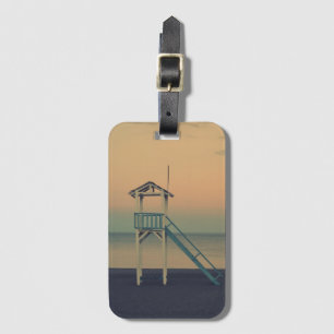 Retro Beach Lifeguard Tower zonsondergang Bagagelabel