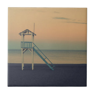 Retro Beach Lifeguard Tower zonsondergang Tegeltje