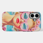 Retro Beach Meisje met Bloemen Zonnebril Case-Mate iPhone Case (Achterkant (horizontaal))