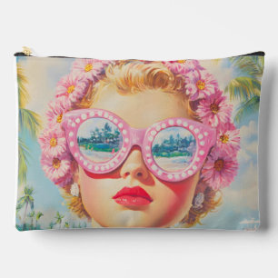 Retro Beach Meisje met Bloemen Zonnebril Etui