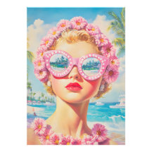 Retro Beach Meisje met Bloemen Zonnebril
