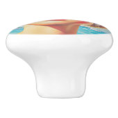 Retro Beach Meisje met Bloemen Zonnebril Keramische Knop (Zijkant)