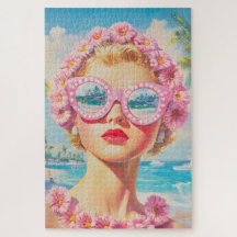 Retro Beach Meisje met Bloemen Zonnebril