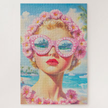 Retro Beach Meisje met Bloemen Zonnebril