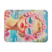 Retro Beach Meisje met Bloemen Zonnebril Magneet (Horizontaal)