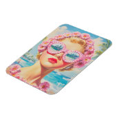 Retro Beach Meisje met Bloemen Zonnebril Magneet (Linkerzijde)