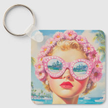 Retro Beach Meisje met Bloemen Zonnebril