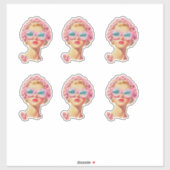 Retro Beach Meisje met Bloemen Zonnebril Sticker (Vel)