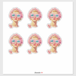 Retro Beach Meisje met Bloemen Zonnebril Sticker