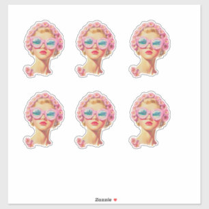 Retro Beach Meisje met Bloemen Zonnebril Sticker