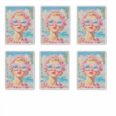 Retro Beach Meisje met Bloemen Zonnebril Sticker (Voorkant)