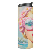 Retro Beach Meisje met Bloemen Zonnebril Thermosbeker (Gedraaid links)