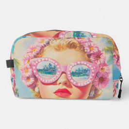 Retro Beach Meisje met Bloemen Zonnebril Toilettasje