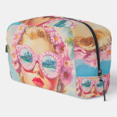 Retro Beach Meisje met Bloemen Zonnebril Toilettasje (Rechterhoek)