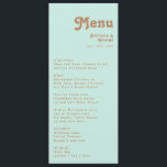 Retro Beach | Menu Aqua Weddenschap<br><div class="desc">Dit retro strand | diner voor een waterbruiloft is perfect voor je eenvoudige , kleurrijke tropische boho-zomerbruiloft. Het unieke bohemische middeleeuwse lettertype geeft dit ontwerp een klassiek, minimalistisch hippiebeeld. Stel dat je op zoek bent naar een design dat heldere, rustige oceaankleuren bevat voor je creatieve 70's strandbruiloft. In dat hoesje...</div>