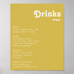 Retro Beach   Menu Gold Wedding Drink Poster