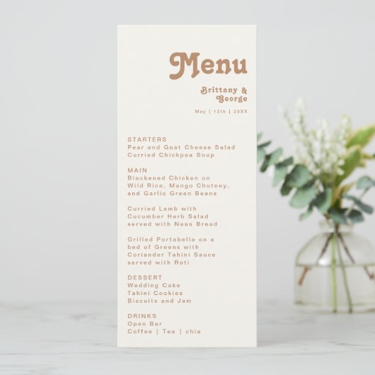 Retro Beach | Menu Ivory Wedding Dinner (Staand voorkant)