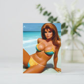 Retro Beach model fantasie Briefkaart (Staand voorkant)