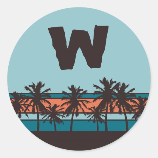 Retro Beach Monogram Stickers (Voorkant)