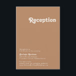 Retro Beach | Ontvangkaart voor bruine bruiloft Informatiekaartje<br><div class="desc">Dit retro strand | De bruine trouwreceptiekaart is perfect voor je eenvoudige , kleurrijke tropische boho-zomerbruiloft. Het unieke bohemische middeleeuwse lettertype geeft dit ontwerp een klassiek, minimalistisch hippiebeeld. Stel dat je op zoek bent naar een design dat heldere, rustige oceaankleuren bevat voor je creatieve 70's strandbruiloft. In dat hoesje zijn...</div>