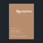 Retro Beach | Ontvangkaart voor bruine bruiloft Informatiekaartje<br><div class="desc">Dit retro strand | De bruine trouwreceptiekaart is perfect voor je eenvoudige , kleurrijke tropische boho-zomerbruiloft. Het unieke bohemische middeleeuwse lettertype geeft dit ontwerp een klassiek, minimalistisch hippiebeeld. Stel dat je op zoek bent naar een design dat heldere, rustige oceaankleuren bevat voor je creatieve 70's strandbruiloft. In dat hoesje zijn...</div>