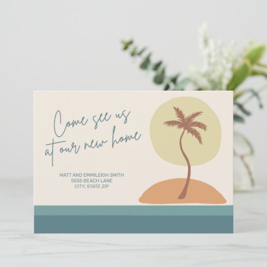 Retro Beach Palm Trees die aankondiging verplaats (Staand voorkant)