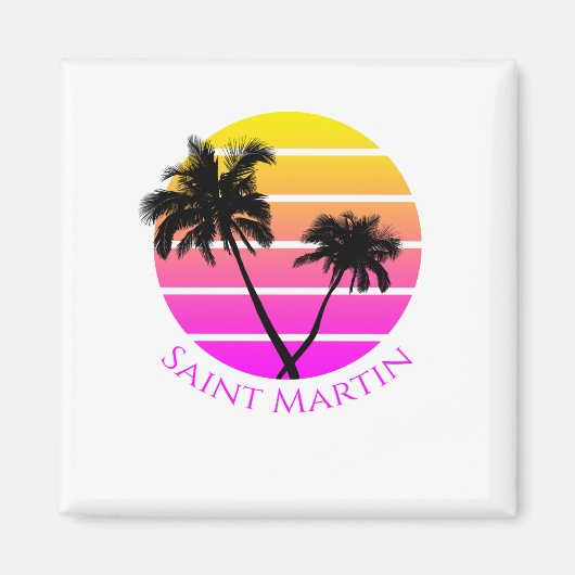 Retro Beach Palm Trees Saint Martin Magneet (Voorkant)