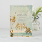 Retro Beach Palms Bruiloft  Kaart (Staand voorkant)