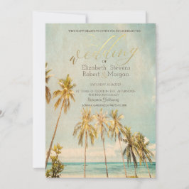 Retro Beach Palms Bruiloft Kaart