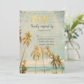 Retro Beach Palms RSVP Kaart (Staand voorkant)