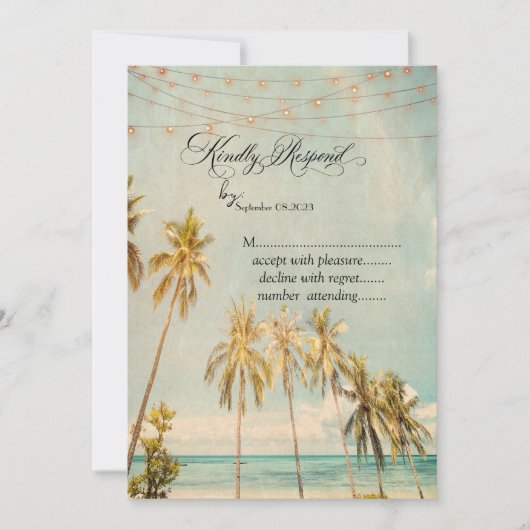 Retro Beach Palms RSVP Kaart (Voorkant)