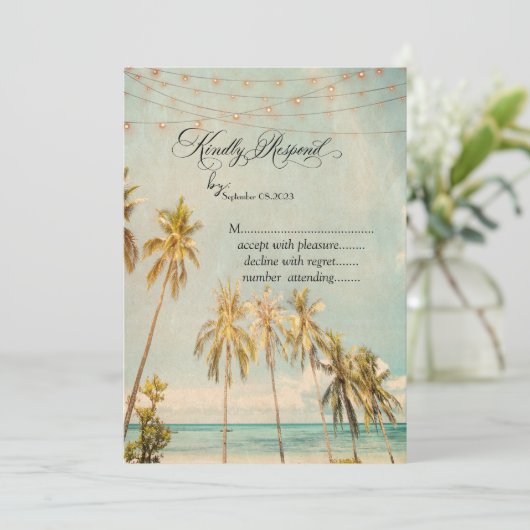 Retro Beach Palms RSVP Kaart (Staand voorkant)