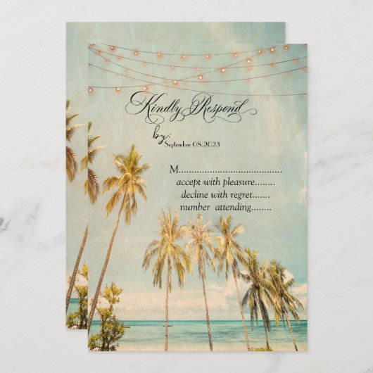Retro Beach Palms RSVP Kaart (Voorkant / Achterkant)
