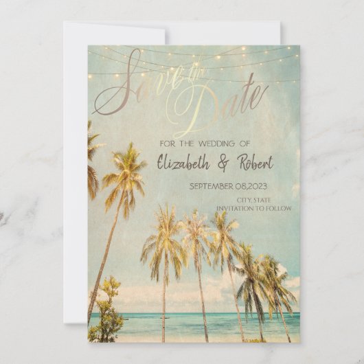Retro Beach Palms sparen de datum Save The Date (Voorkant)