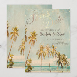 Retro Beach Palms sparen de datum Save The Date
