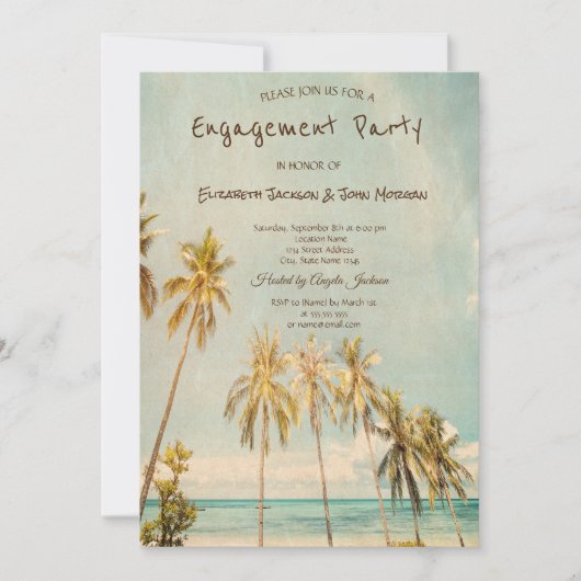 Retro Beach Palms Verloving Invitation Kaart (Voorkant)