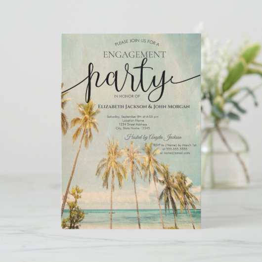 Retro Beach Palms Verloving Kaart (Staand voorkant)