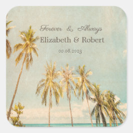 Retro Beach Palms Vierkante Sticker