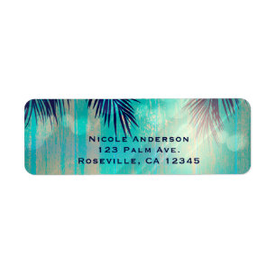 Retro BEACH PARTITY Sunny Palm Trees Summer Birthd Etiket
