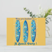 Retro Beach party blauwe surfplanken en zand Kaart (Staand voorkant)