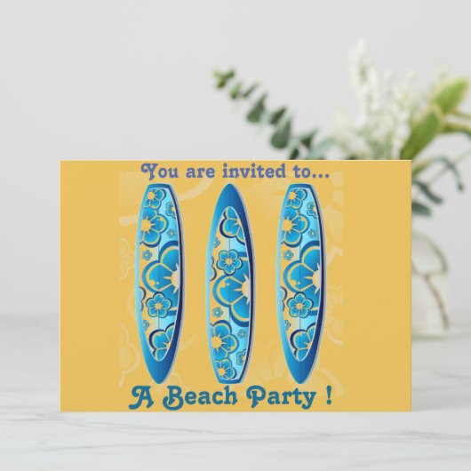 Retro Beach party blauwe surfplanken en zand Kaart (Staand voorkant)