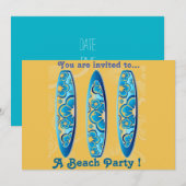 Retro Beach party blauwe surfplanken en zand Kaart (Voorkant / Achterkant)