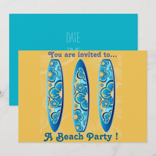 Retro Beach party blauwe surfplanken en zand Kaart (Voorkant / Achterkant)