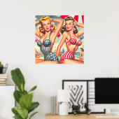 Retro Beach Party Pin-ups Poster (Thuiskantoor)
