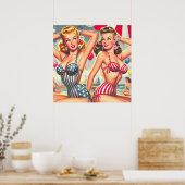 Retro Beach Party Pin-ups Poster (Keuken)