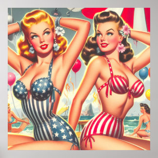 Retro Beach Party Pin-ups Poster