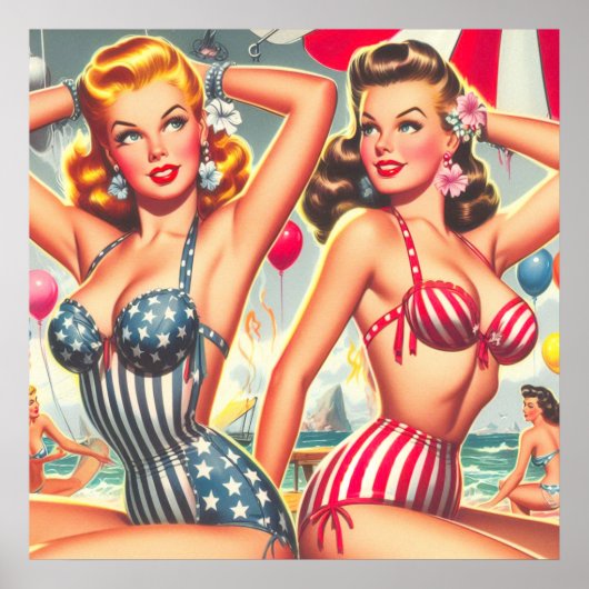 Retro Beach Party Pin-ups Poster (Voorkant)